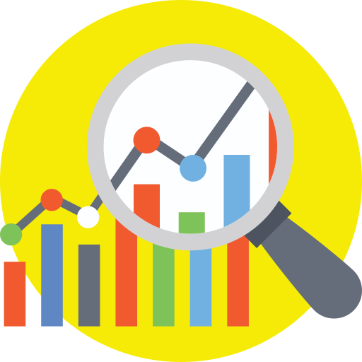 Icon representing analytics with bar charts and trend lines.