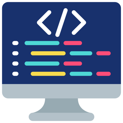 Icon representing code with a monitor displaying code snippets.