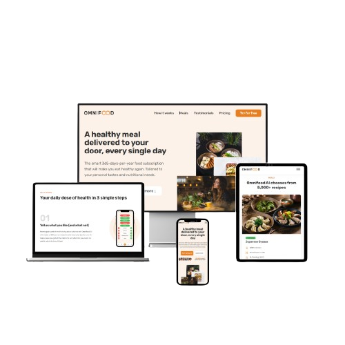 Screenshot of Omnifood's website showcasing its responsive design across multiple devices.